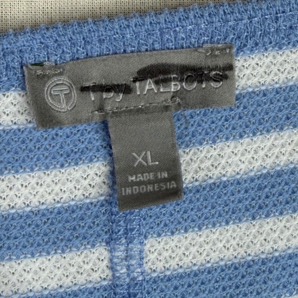 T by Talbots Striped Split Neck Knit 3/4 Sleeve Top size XL Blue/White - Picture 2 of 6